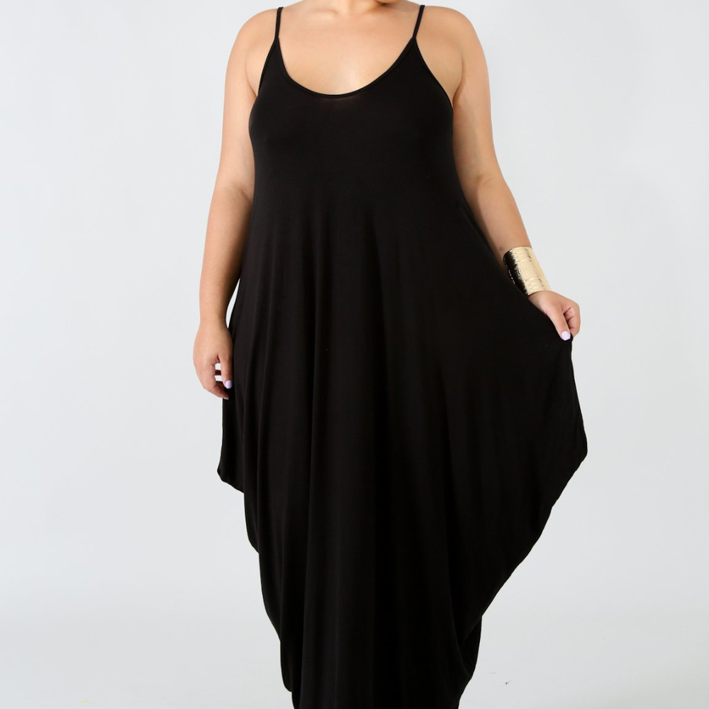 Plus Size Black Oversized Loose Fit Maxi Dress - Picture 2 of 2